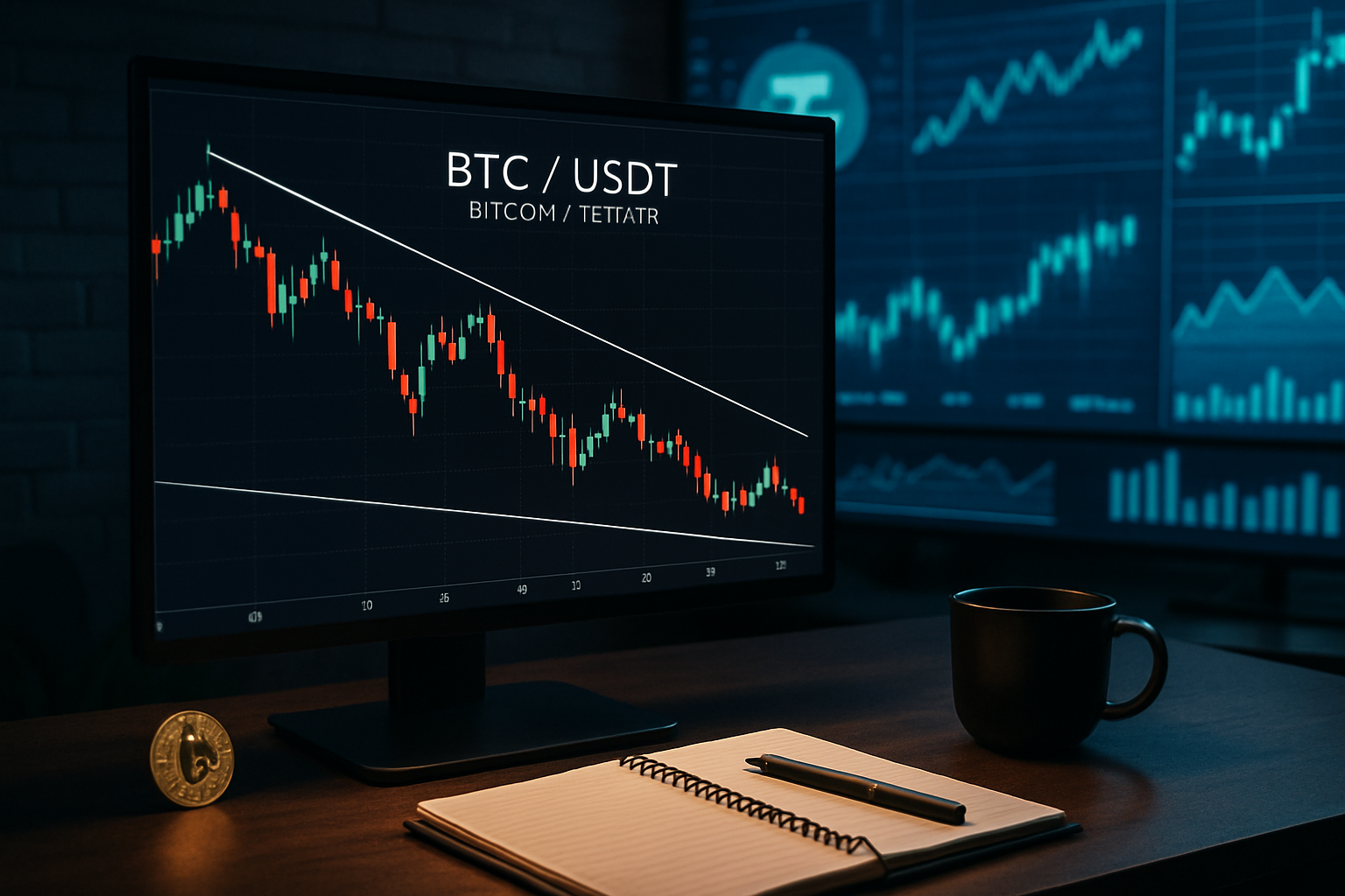 découvrez notre analyse technique du btc/usdt : explorez comment la formation d’un biseau descendant pourrait annoncer une nouvelle dynamique sur le marché du bitcoin. indicateurs, scénarios et perspectives détaillés pour les investisseurs.