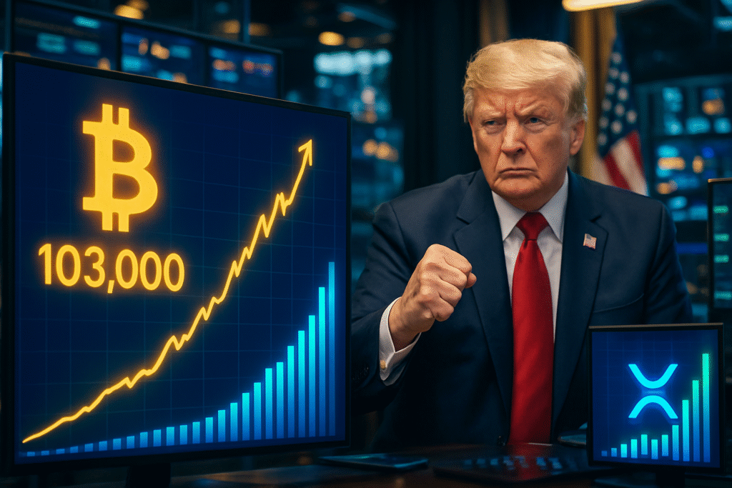 le bitcoin dépasse les 103 000$, xrp continue sa hausse, tandis que trump relance les débats autour de la réglementation des cryptomonnaies.
