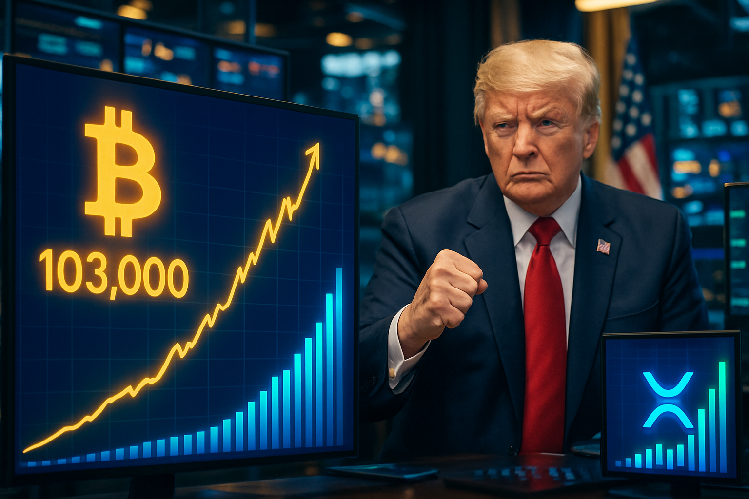 le bitcoin dépasse les 103 000$, xrp continue sa hausse, tandis que trump relance les débats autour de la réglementation des cryptomonnaies.