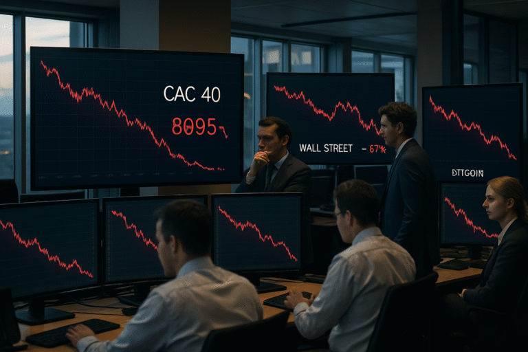 le cac40 recule vers 8 095 points, wall street perd 0,7 %, tandis que le bitcoin chute sous les 84 400 $, reflétant une journée de baisse marquée sur les marchés financiers.