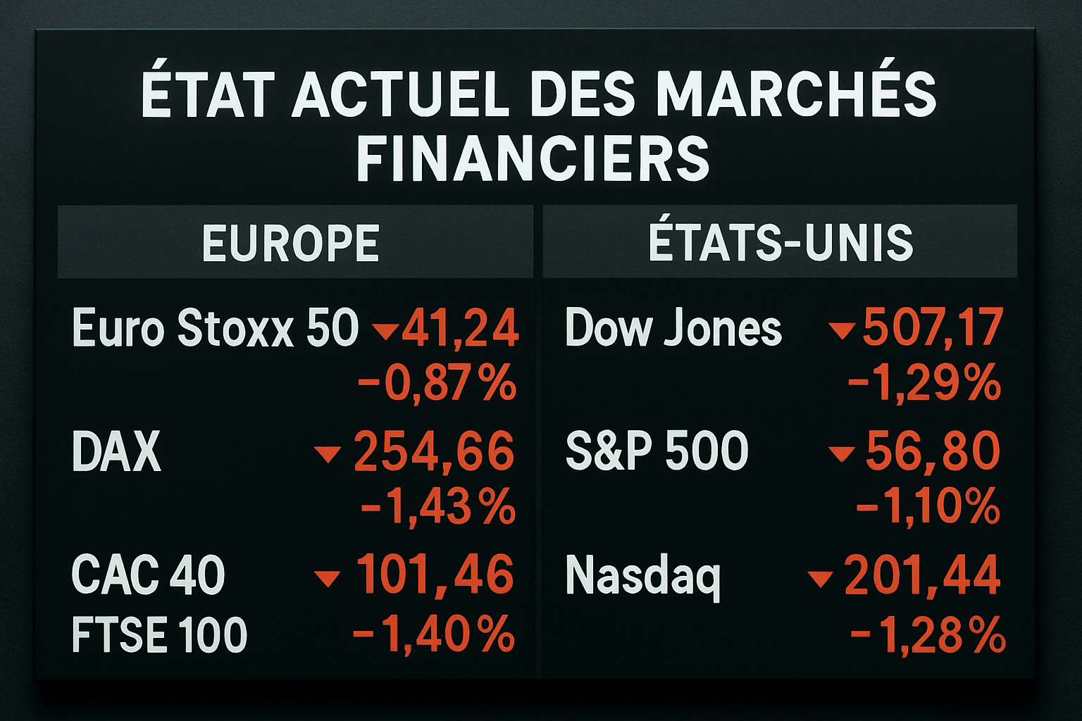 le cac40 plonge vers 8 095 points, wall street recule de 0,7 % tandis que le bitcoin chute sous les 84 400 $, marquant une journée difficile pour les marchés financiers.