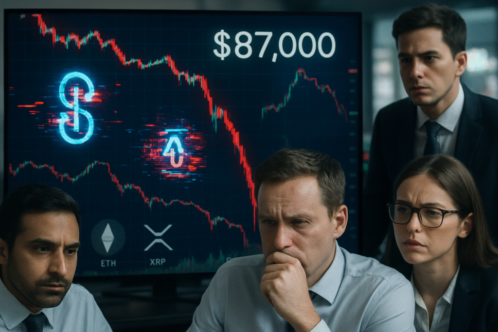 découvrez l'évolution du marché des cryptomonnaies avec la chute du bitcoin à 87 000 $ suite à l'incident d'exploitation du yeth de yearn, ainsi que les fluctuations notables d'eth et xrp.