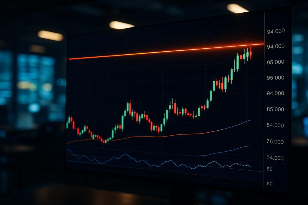 découvrez comment bitcoin (btc/usd) se prépare à affronter une résistance cruciale à 94 000 $, marquant un tournant potentiel majeur pour la cryptomonnaie.