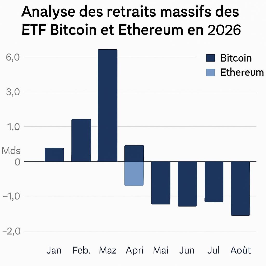 les etf bitcoin et ethereum connaissent une forte baisse avec 1,7 milliard de dollars de retraits en une semaine, reflétant une volatilité accrue sur le marché des cryptomonnaies.