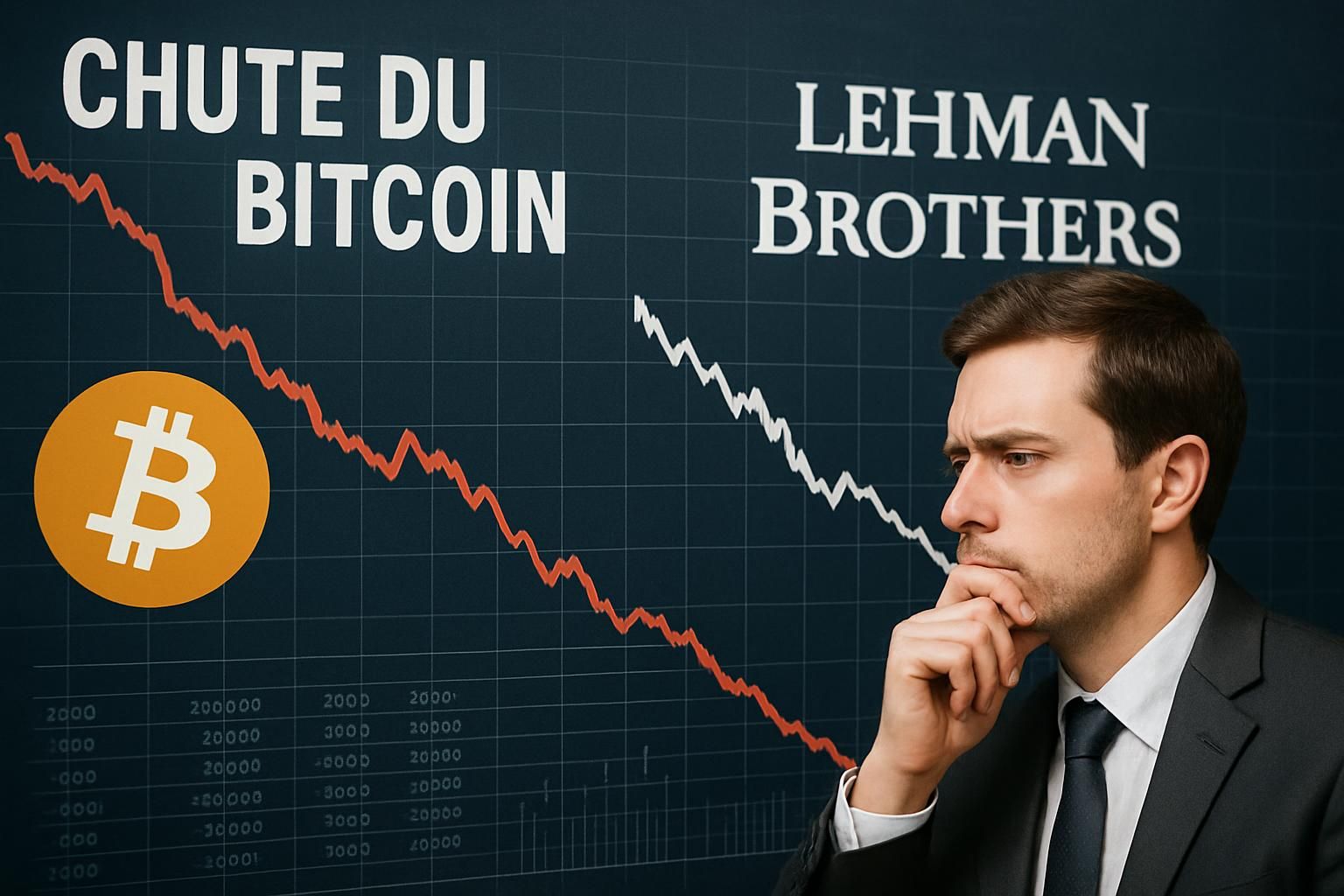 analyse de la chute inattendue du bitcoin, évoquant le spectre de la faillite de lehman brothers et ses répercussions sur les marchés financiers actuels.