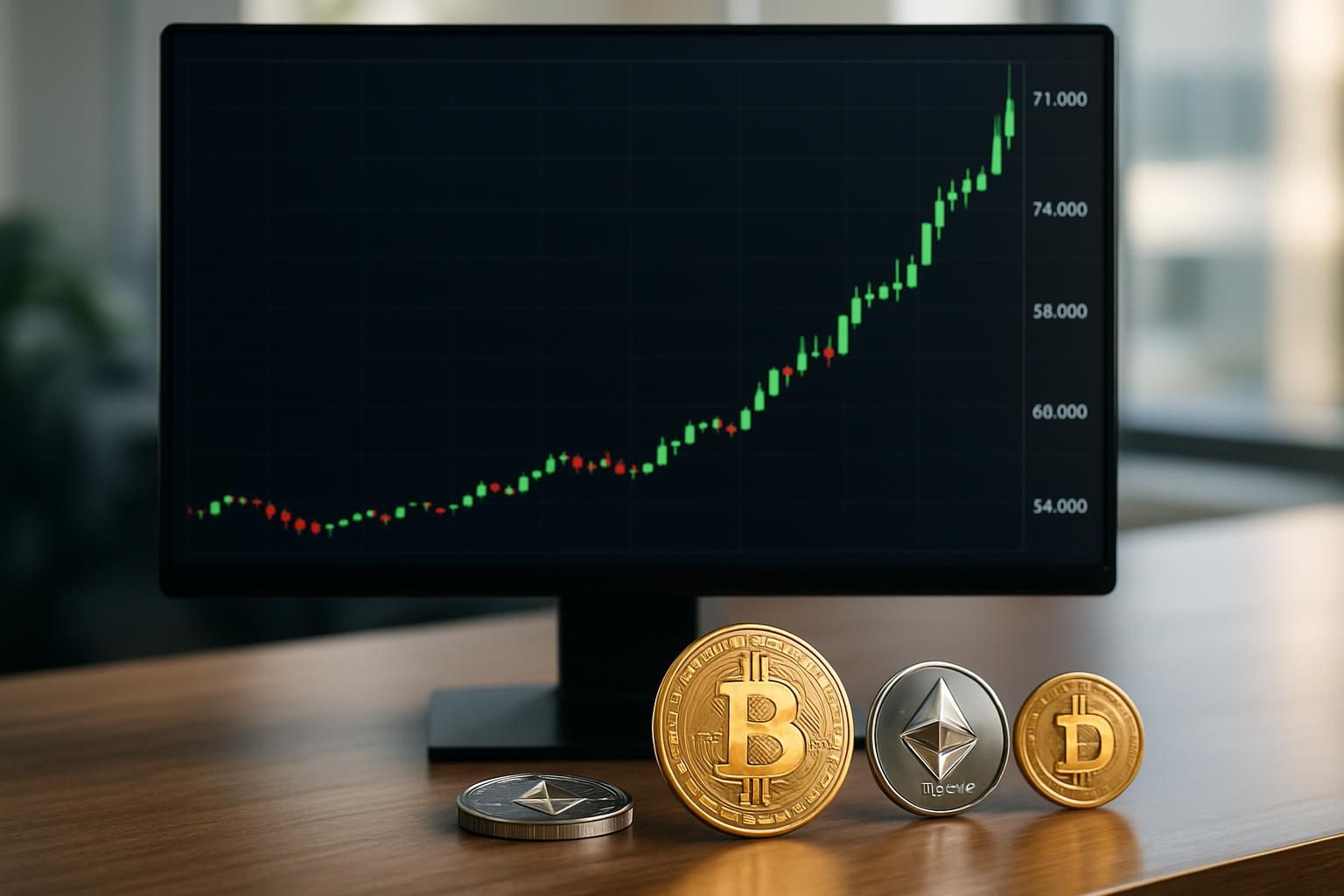 bitcoin approche les 71 000 dollars tandis qu'ethereum, xrp et dogecoin enregistrent une hausse stable d'environ 1 % sur le marché des cryptomonnaies.