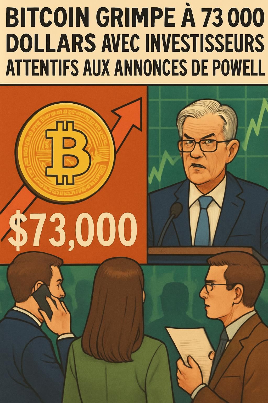 bitcoin atteint 73 000 $, tandis qu'ethereum, xrp et dogecoin restent en attente avant la conférence de presse décisive de powell qui pourrait influencer le marché des cryptomonnaies.