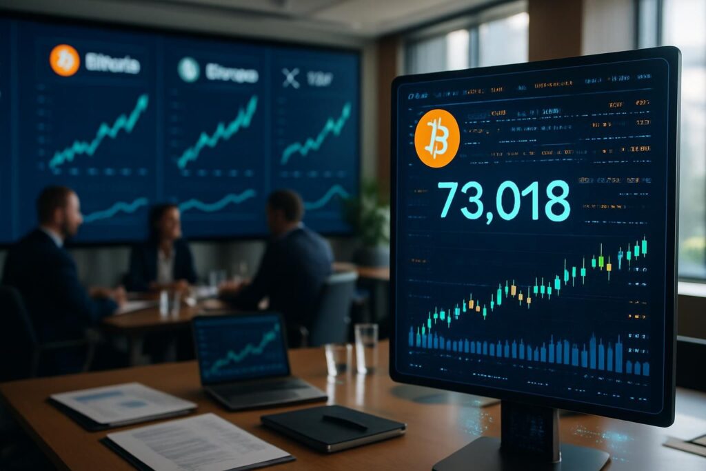 bitcoin se stabilise autour de 73 000 $, tandis qu'ethereum, xrp et dogecoin attirent un regain d'intérêt de la part des investisseurs institutionnels, marquant une phase clé pour les cryptomonnaies.