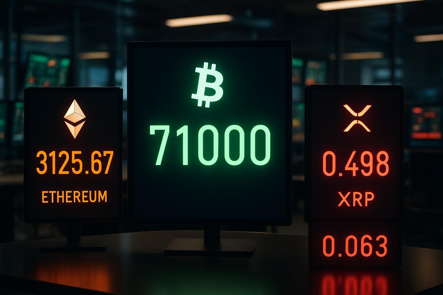 découvrez comment le bitcoin se stabilise autour de 71 000 $, tandis qu’ethereum, xrp et dogecoin évoluent près de niveaux clés, annonçant des mouvements majeurs sur le marché des cryptomonnaies.