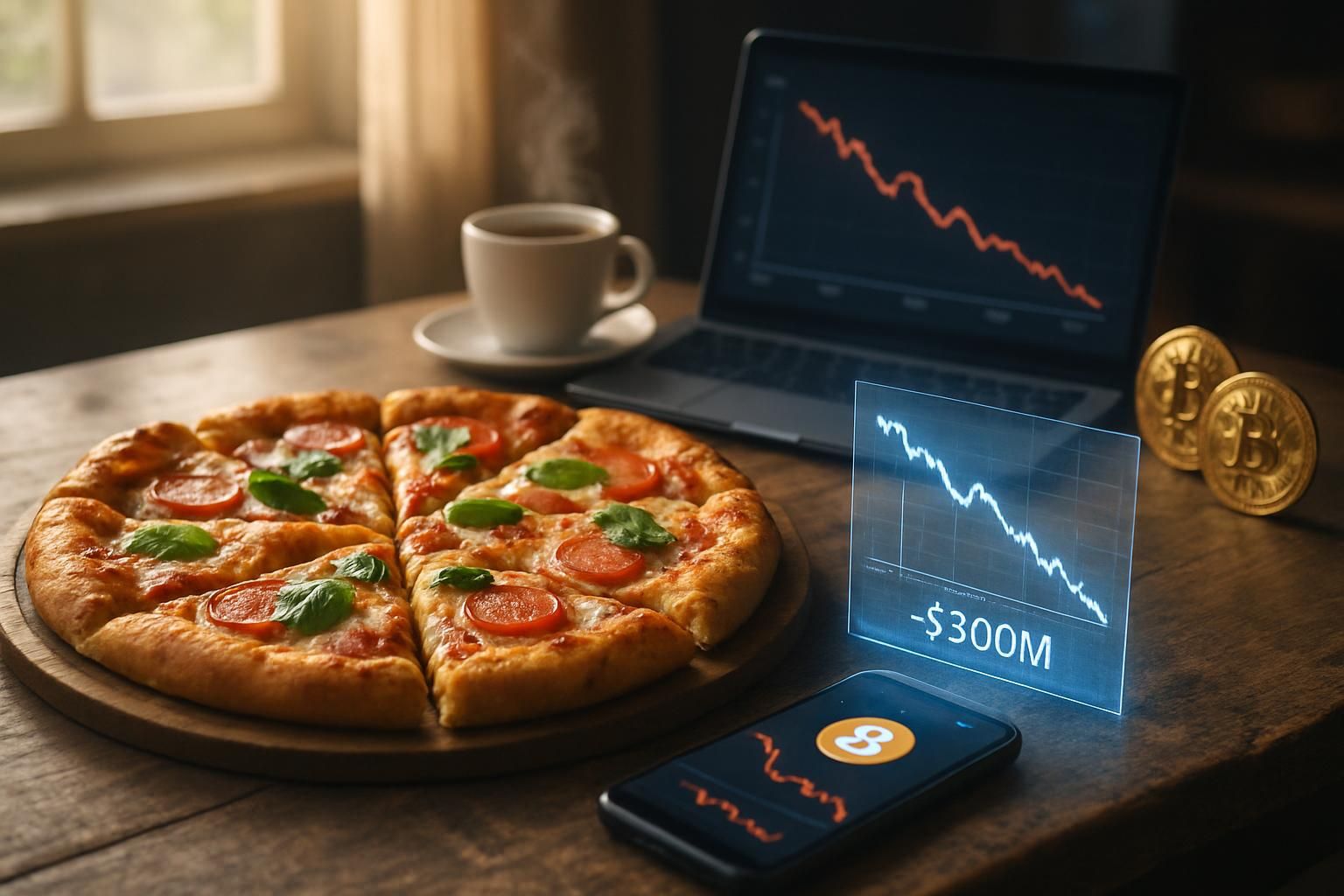 découvrez l'impact du bitcoin pizza day 2026 avec une perte de valeur de 300 millions de dollars par rapport à l'année précédente, une analyse des fluctuations du marché bitcoin.