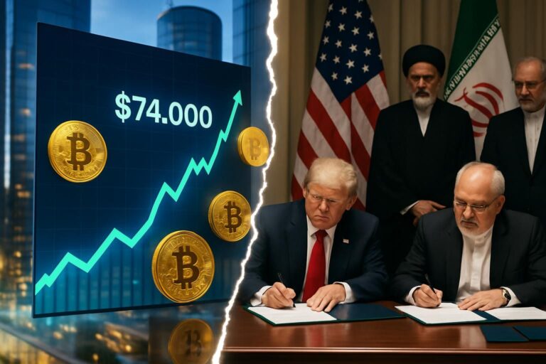 bitcoin dépasse à nouveau les 74 000 dollars alors que trump et l'iran progressent sur deux accords opposés, impactant les marchés mondiaux et les relations internationales.