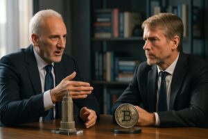 peter schiff critique vivement l'analogie de michael saylor comparant bitcoin à un gratte-ciel, mettant en lumière les failles de cette comparaison.