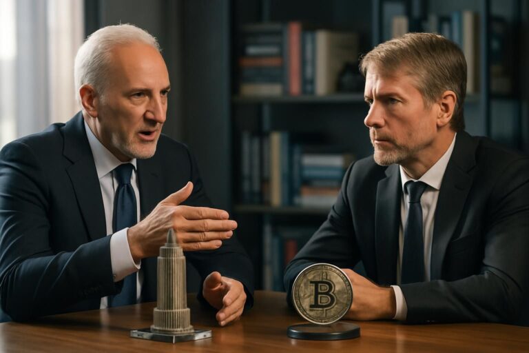 peter schiff critique vivement l'analogie de michael saylor comparant bitcoin à un gratte-ciel, mettant en lumière les failles de cette comparaison.