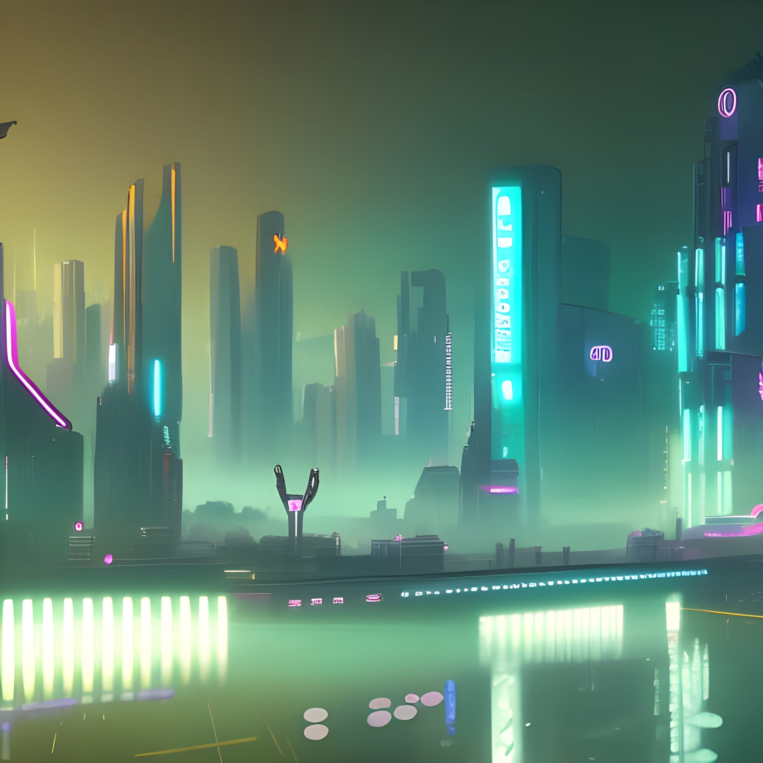 Ville futuriste illuminee de neons evoquant l'univers cyberpunk de Last Sentinel